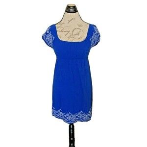 One Clothing Womens Dress Size XS -Small Blue embroidery Floral Bohemian Boho